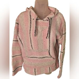 Vintage 90s Earth Ragz Hoodie Pink White Black Mexican Blanket Style Sz M